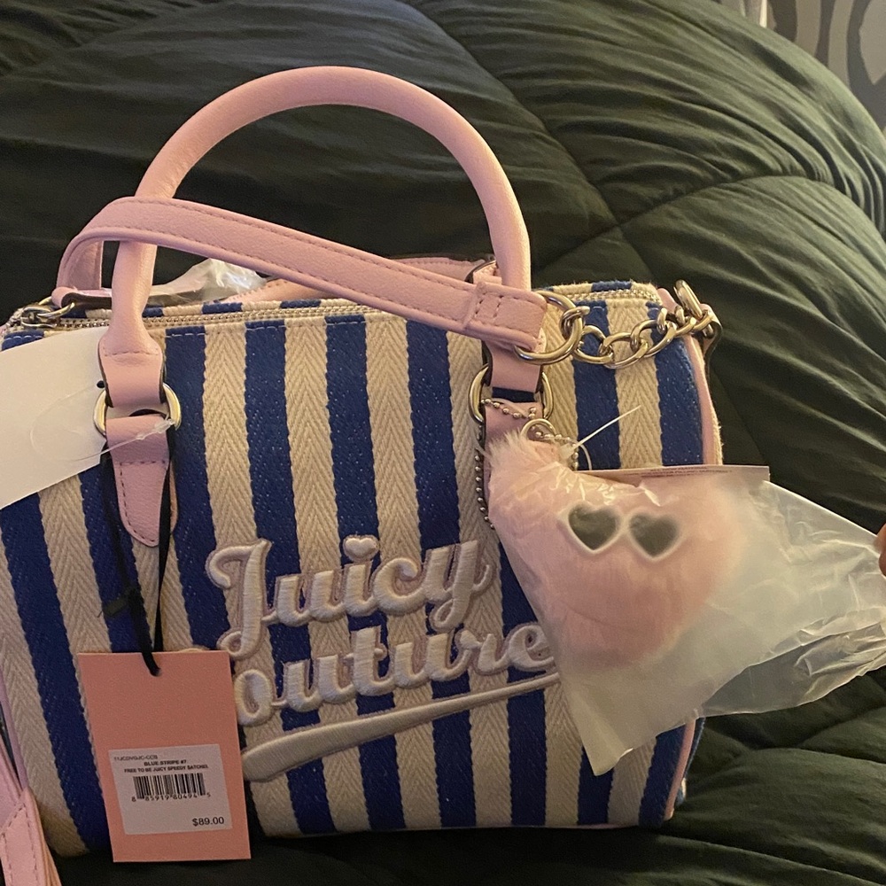 Juicy Couture Pink and Blue Striped Satchel